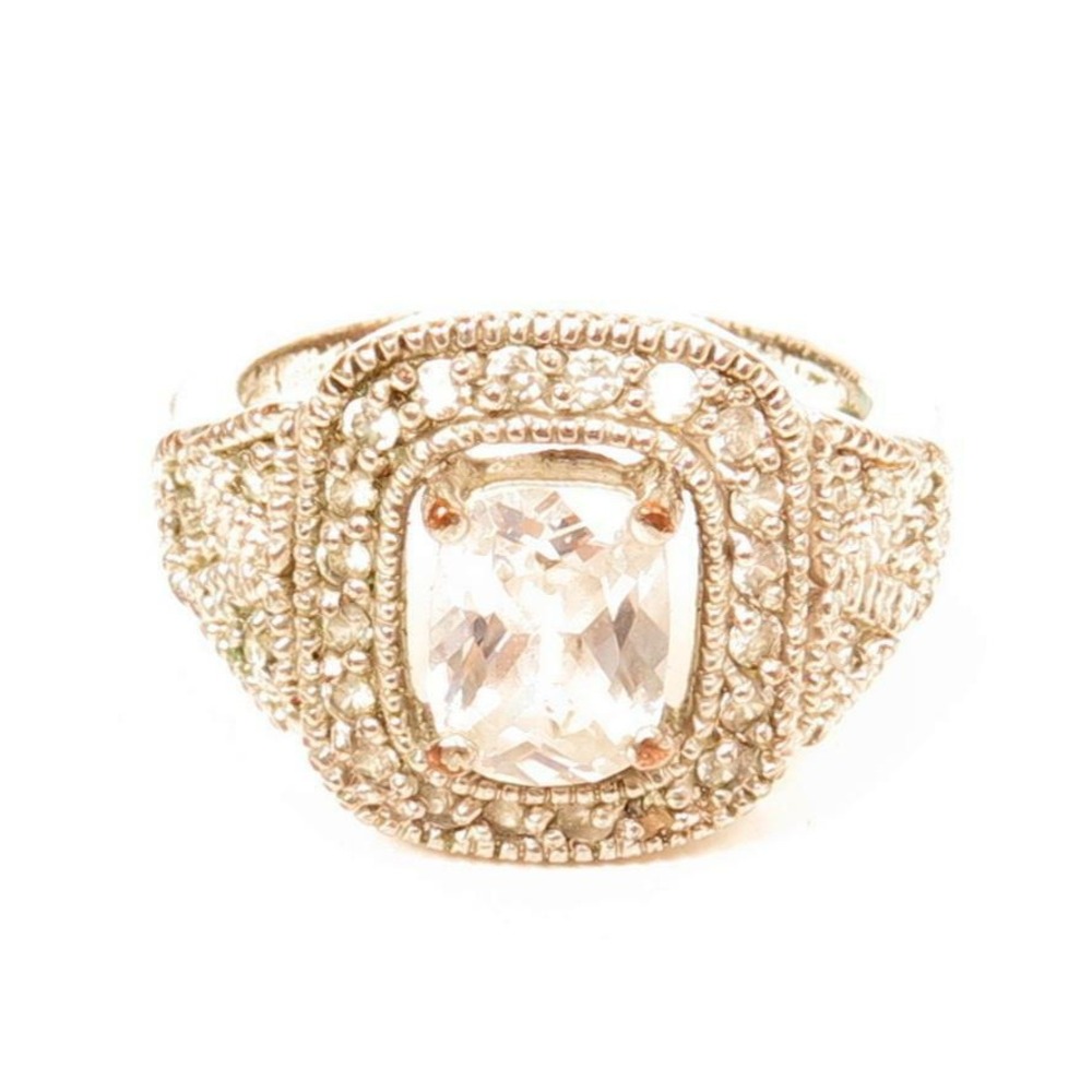 Fancy Vintage Style Emerald Cut Rhinestone Sparkling Silver Plated Ring*Sz 7